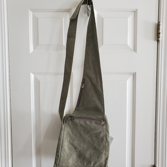 NWT Sativa Bags Hemp Cross Over Shoulder Bag In Khaki With Key Ring - Picture 11 of 12